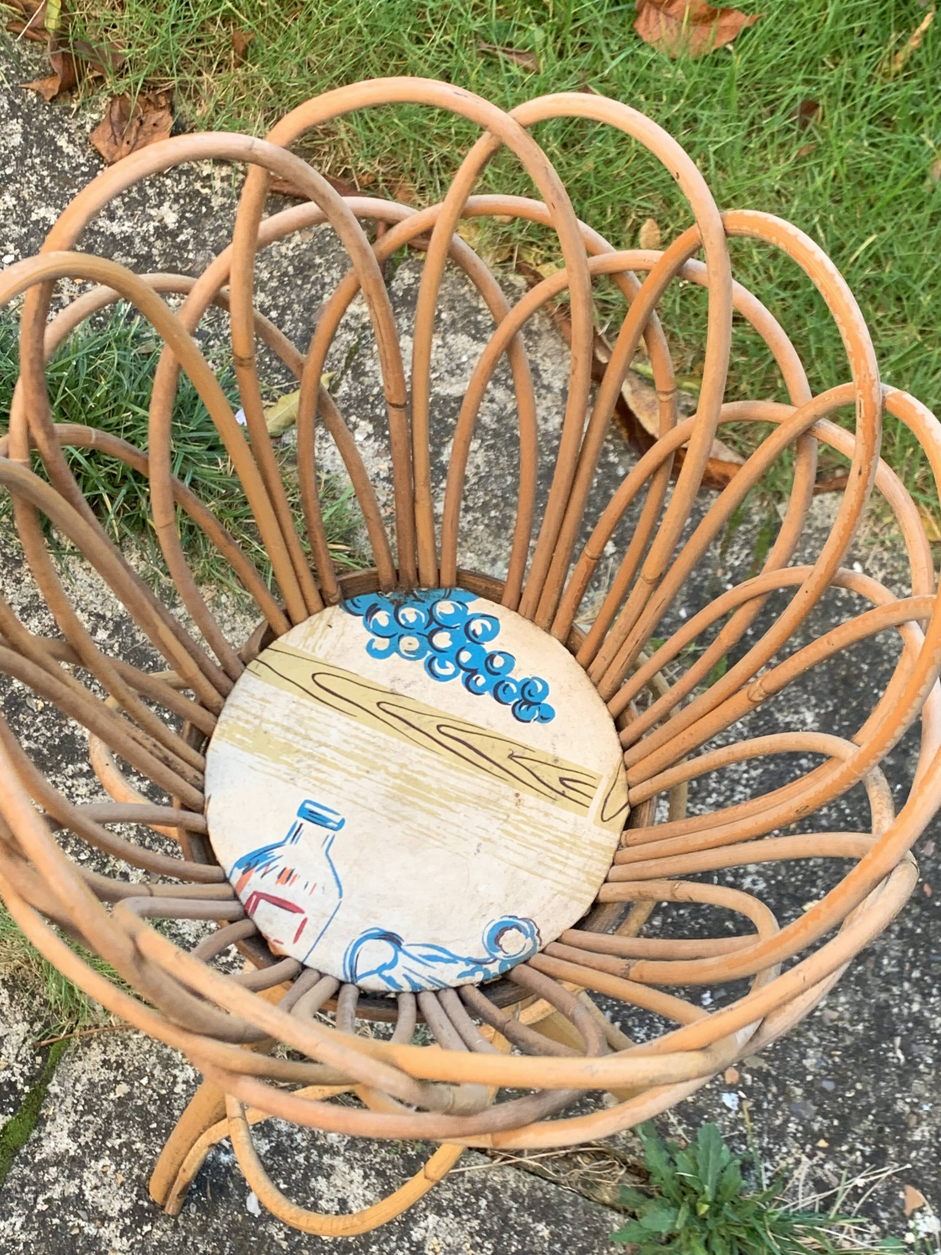 Vintage rattan and wicker plant holder