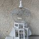 Oriental bird cage, metal and wood white and vintage blue