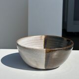 White and glossy brown two-tone ceramic bowl, matt earth