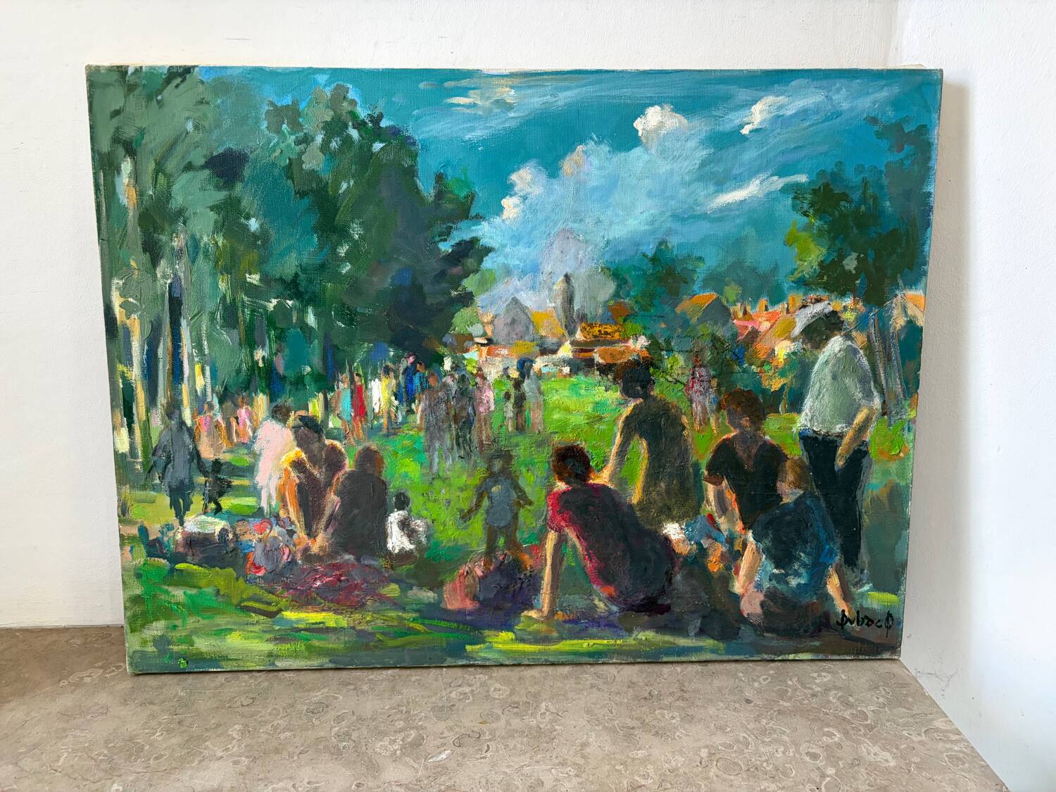 Picnic scene signed
