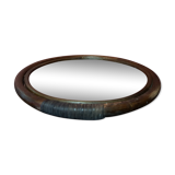 Old Round Mirror In Vintage 70s Rotin 41cm