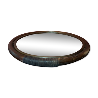 Miroir rond en rotin années 70 vintage 41cm