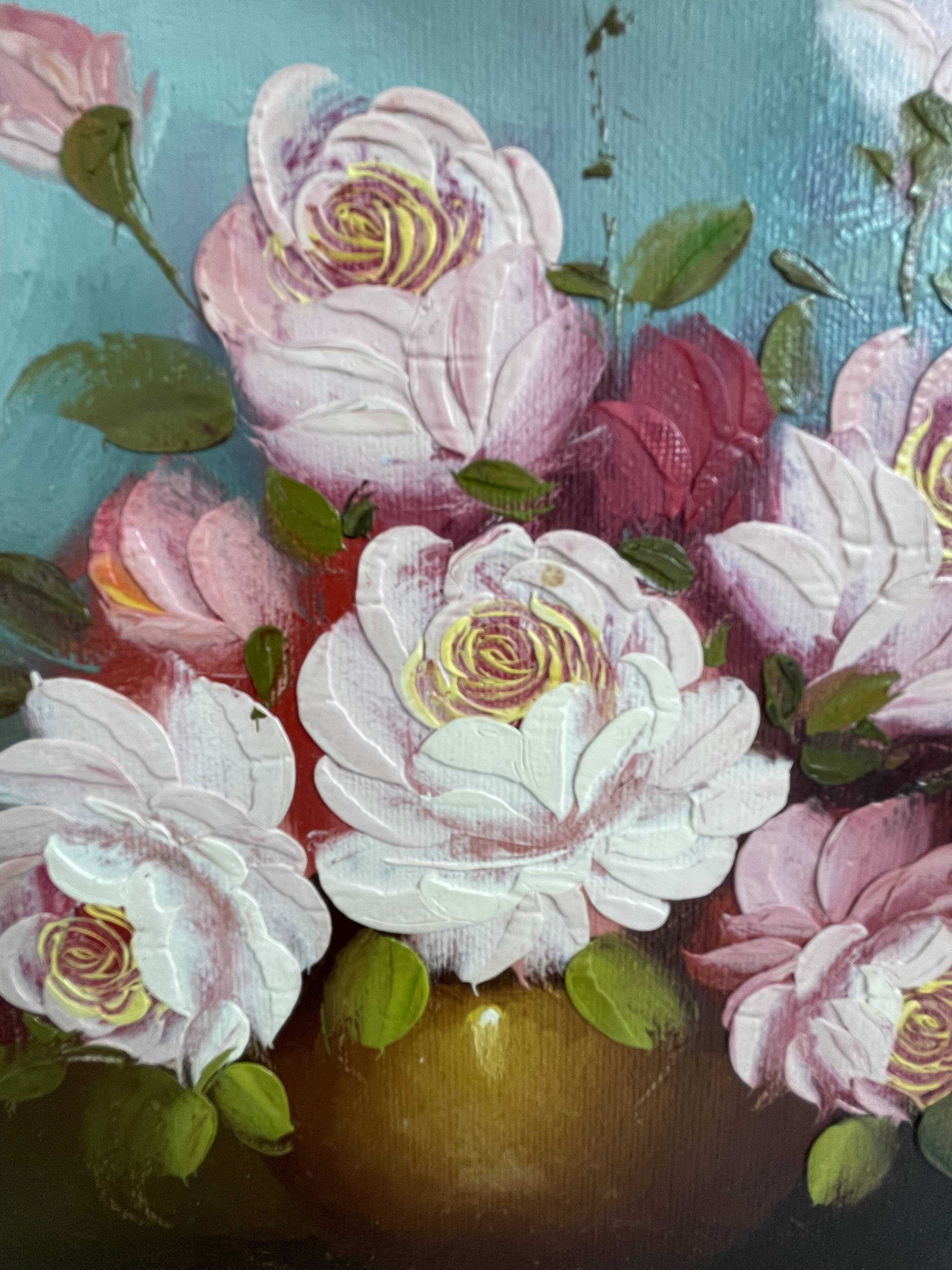 Pair of oils on canvas signed by Robert Cox, floral still lifes.