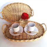 Duo of braided wicker trays
