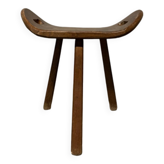 Vintage Wooden Brutalist Tripod Stool
