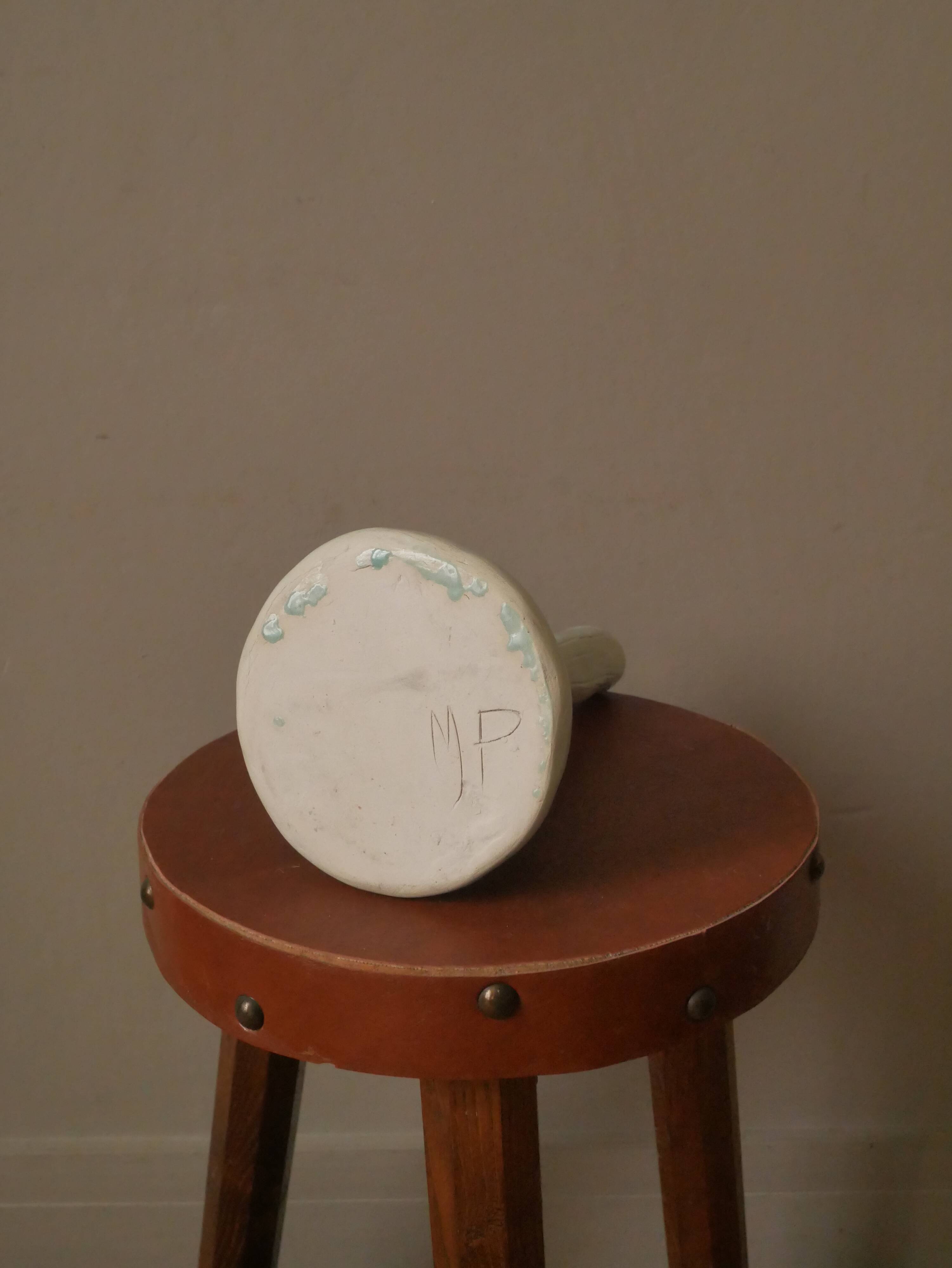 Vintage enameled ceramic soliflore vase, artisanal handmade pottery