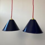 Lot 2 industrial suspensions blue emaillees 20 cm