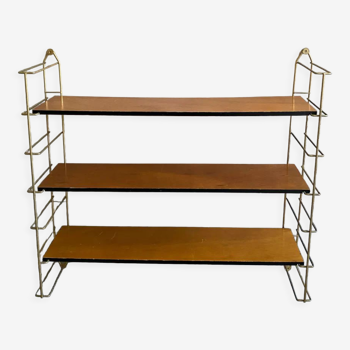 Vintage wood and metal string shelves