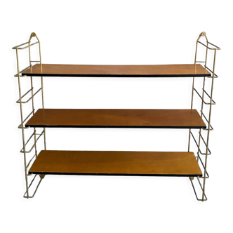 Vintage wood and metal string shelves