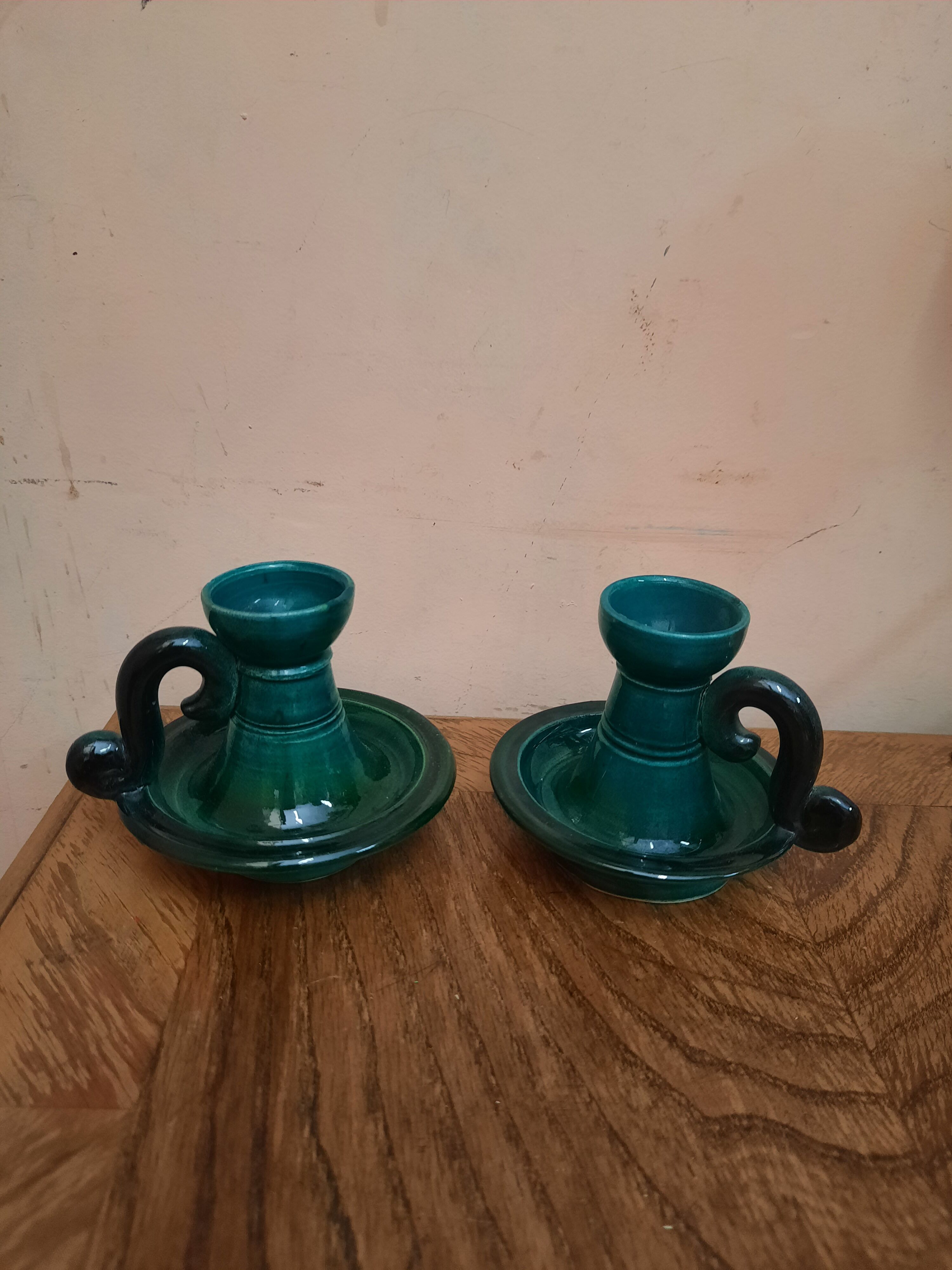 Pair of ceramic candle holders