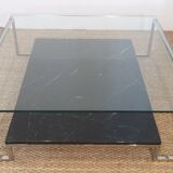 Coffee table marble chrome and glass 80