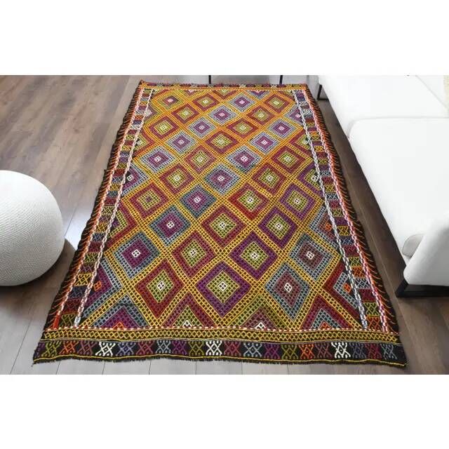 1970s Vintage Turkish Oushak Handmade Wool Cotton Orange Area Rug 160x263