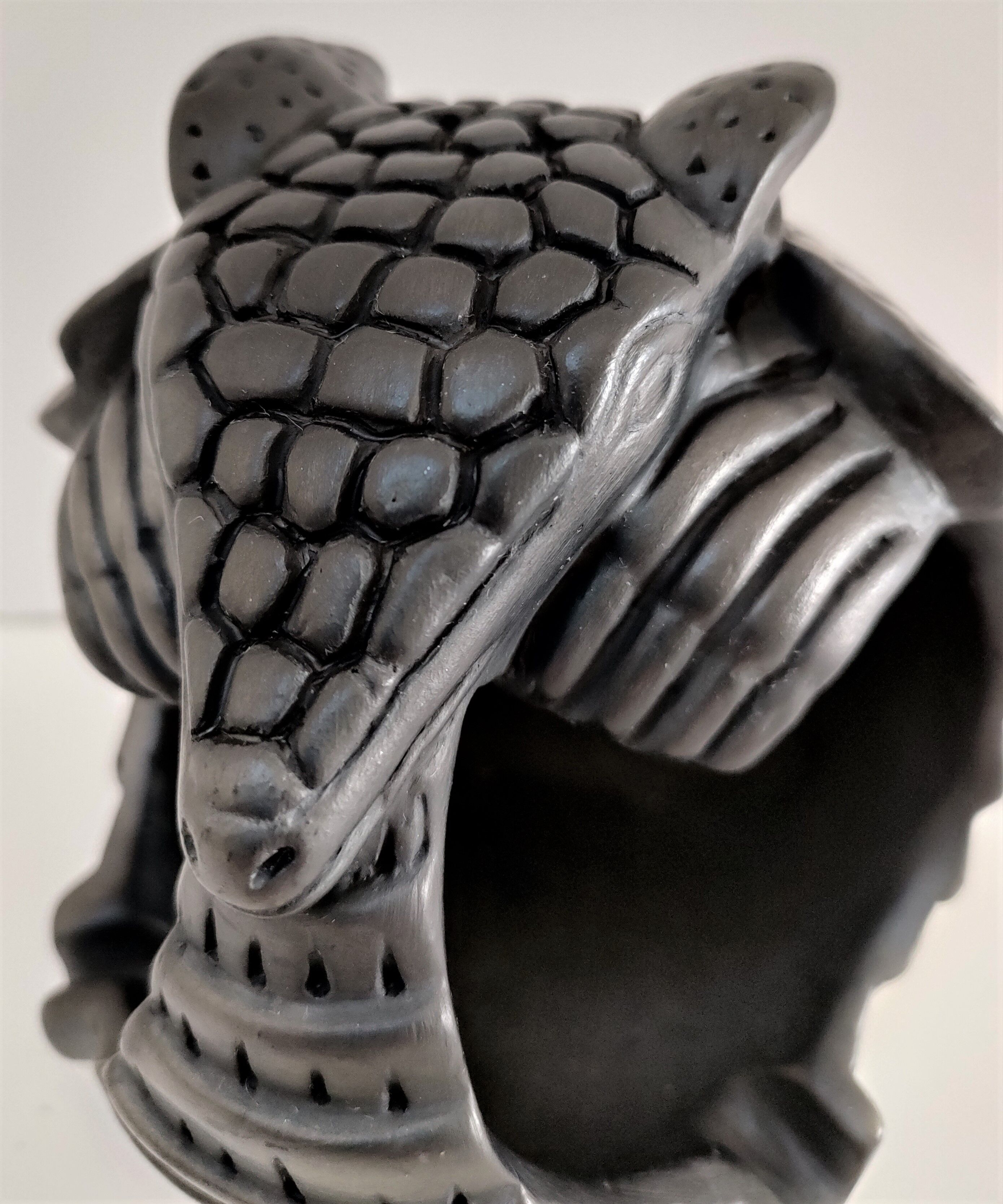 Zoomorphic ashtray armadillo black ceramic signed