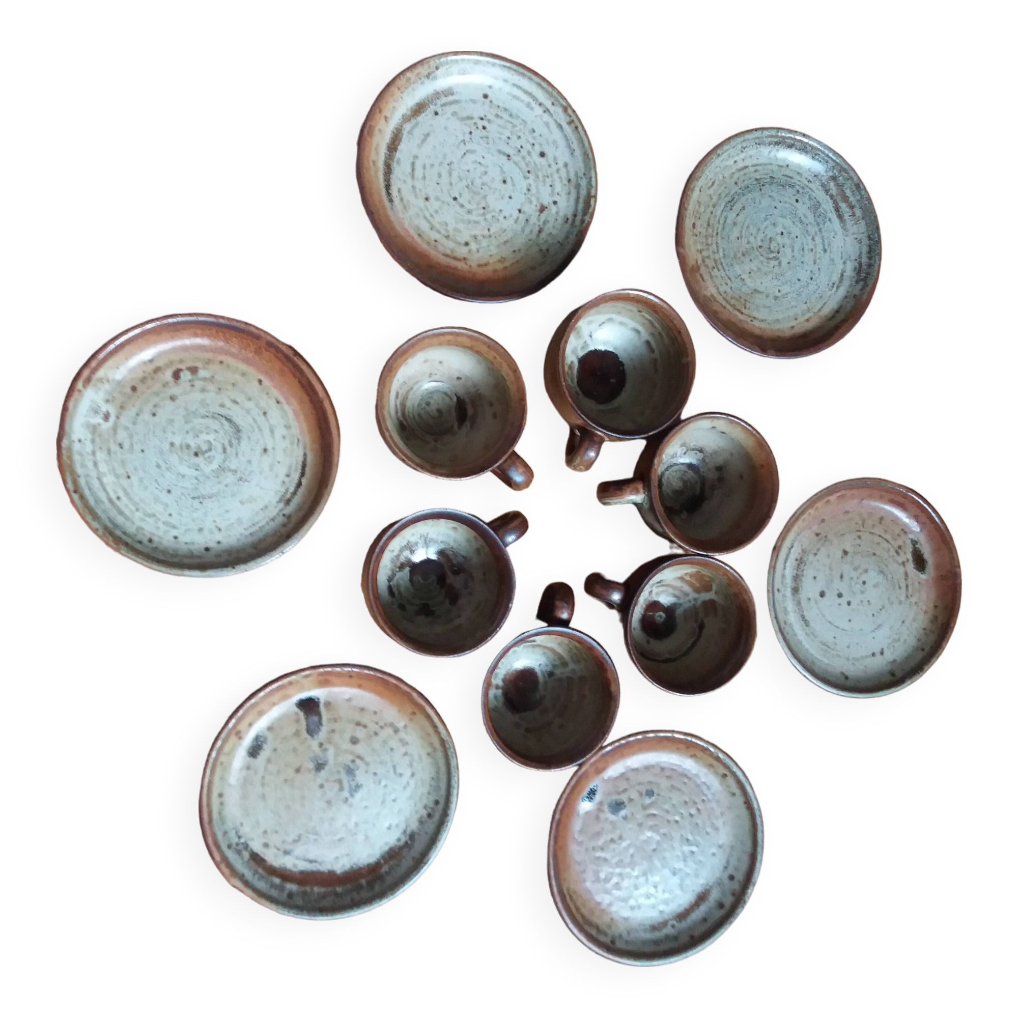 Coffee service with cups and saucers in Puisaye stoneware by Jean-Pierre Prud'homme
