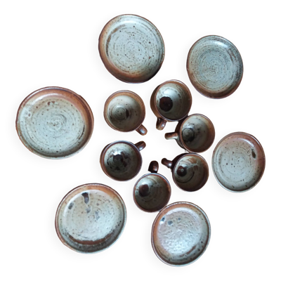 Service à café tasses et soucoupes en grès de Puisaye de Jean-Pierre Prud’homme