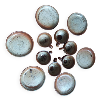 Coffee service with cups and saucers in Puisaye stoneware by Jean-Pierre Prud'homme
