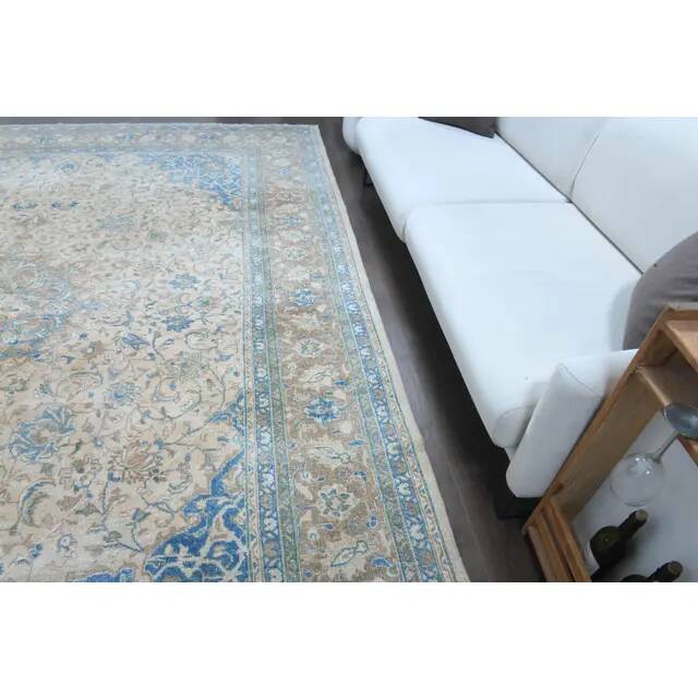 1970s Vintage Persian Handmade Wool Cotton Light Brown Area Rug 295x394