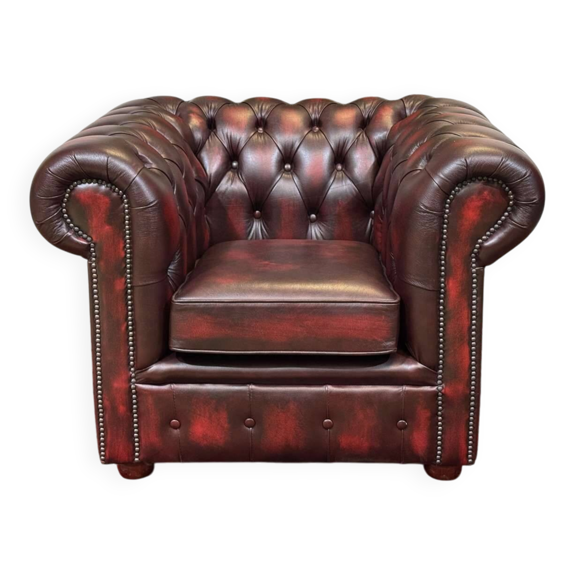 90s red leather Chesterfield armchair