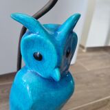 Lampe chouette en faïence craquelée turquoise