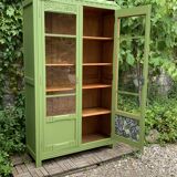 1930s khaki Parisian art deco glass cabinet