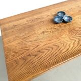 Solid oak farmhouse table, square legs.