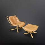 Fauteuil lounge et ottoman Falcon de Sigurd Ressel pour Vatne, Norvège 1970