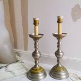 Pair of large Regency half shade buffet lamps