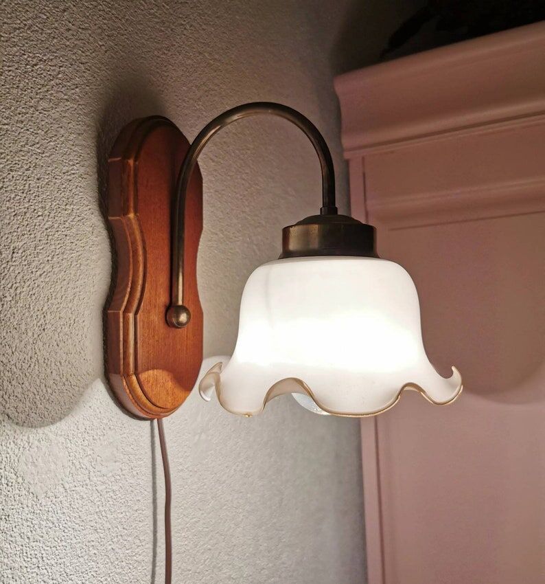 Vintage wall lamp with 70s glass cap