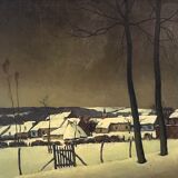 Tableau " village sous la neige ", jean-baptiste scoriel , huile sur toile paysage, 1948