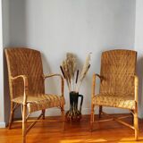 Pair of vintage rattan armchairs