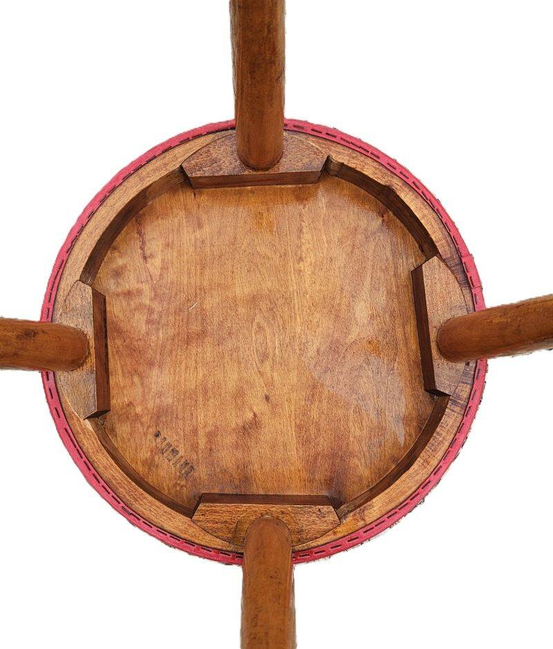 Baumann Low Stool Varnished Beech and Red Faux Leather