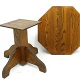 French Modern 3-Legged Chairs & Table in Solid Oak, 1970s