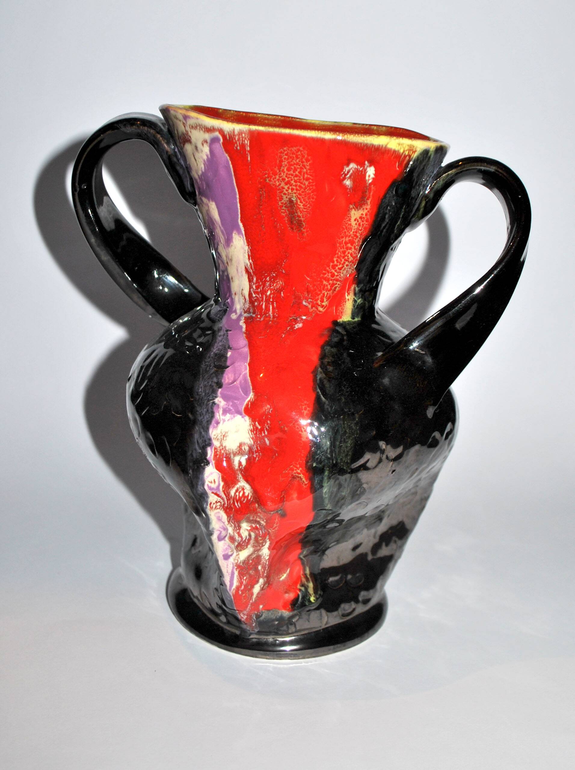 VALLAURIS ceramics Black and red enamelled vase with handle VINTAGE 1950-1960