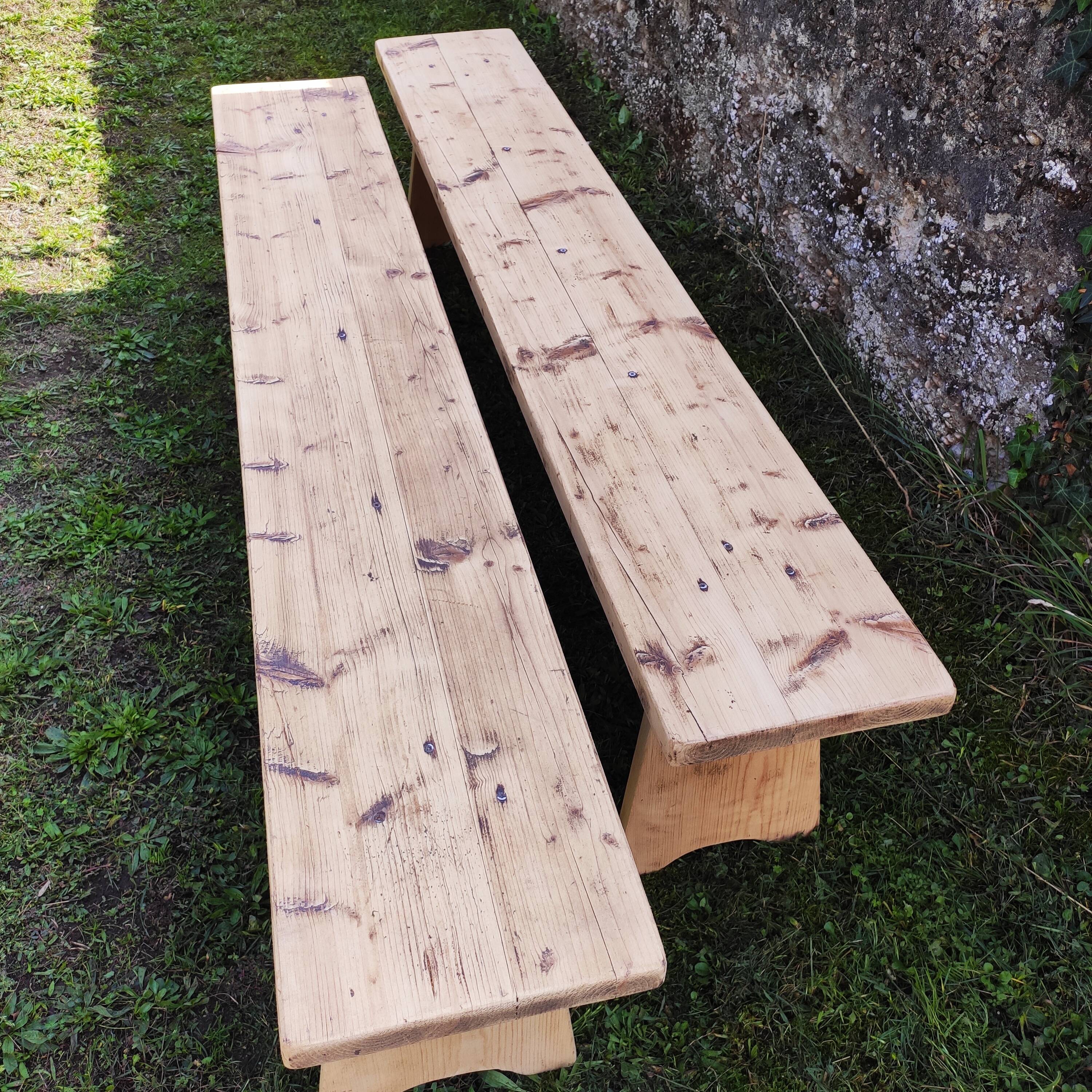 Paire de bancs de ferme bois massif 2 M
