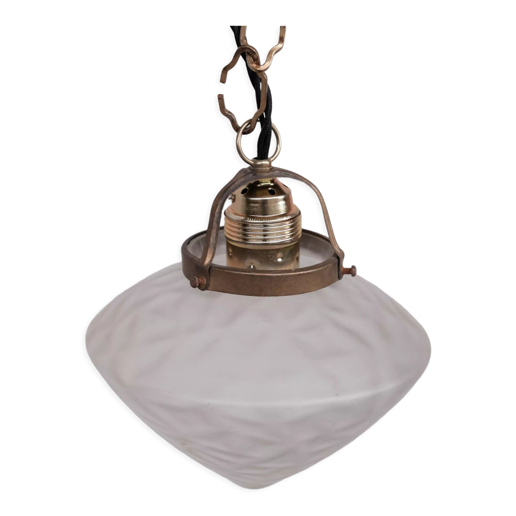 Mid-century opaque glass and brass pendant