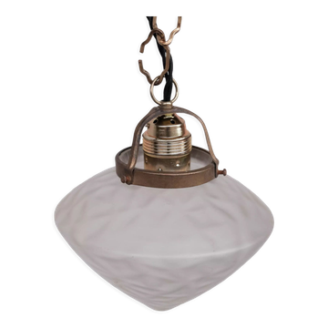 Mid-century opaque glass and brass pendant