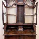 Monumental scriban buffet with clock from the 17th century, Liége region, in carved oak