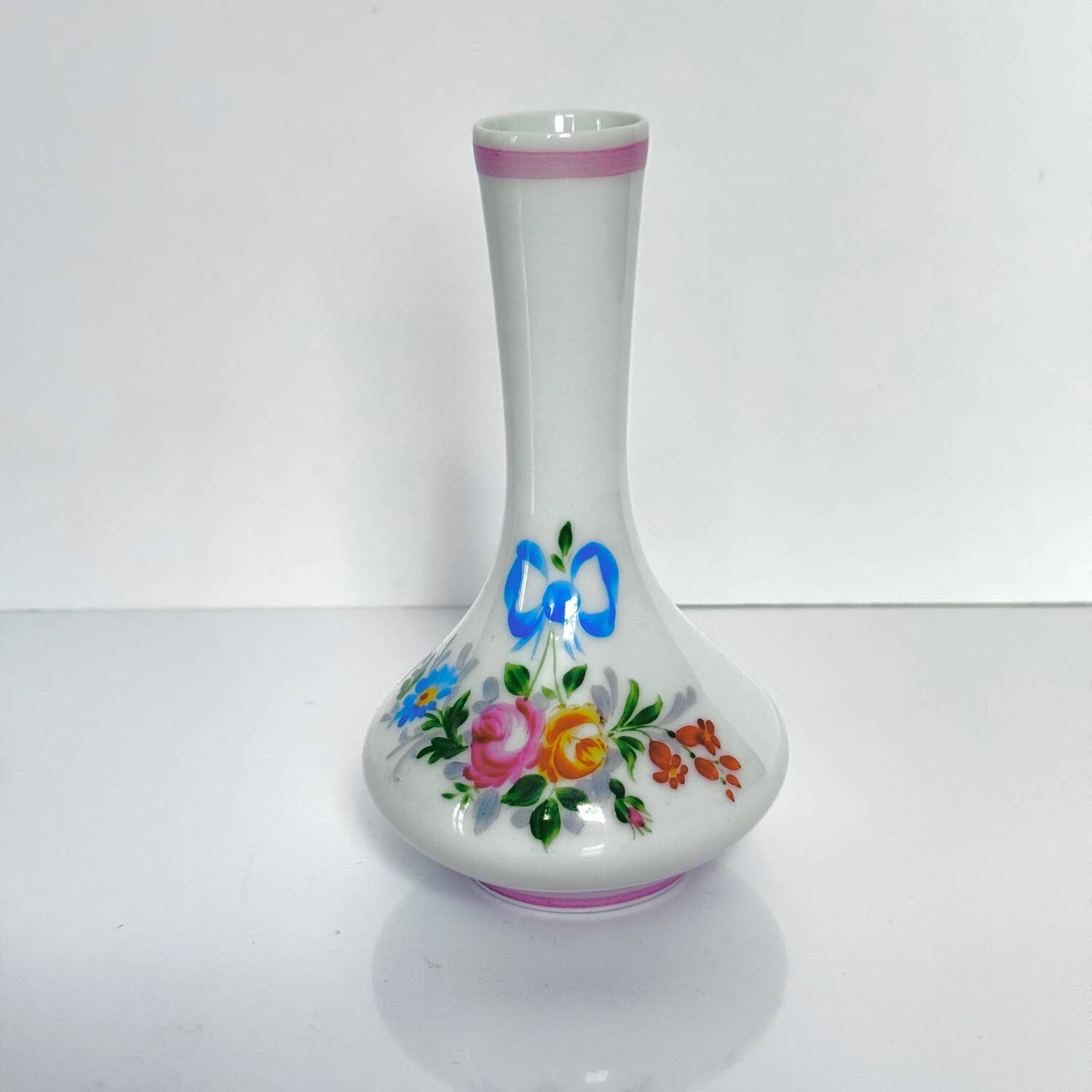 Hand-painted Limoges porcelain soliflore | Ribbon/Bow