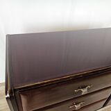 Art Decò chest of drawers in mahogany with burgundy glass