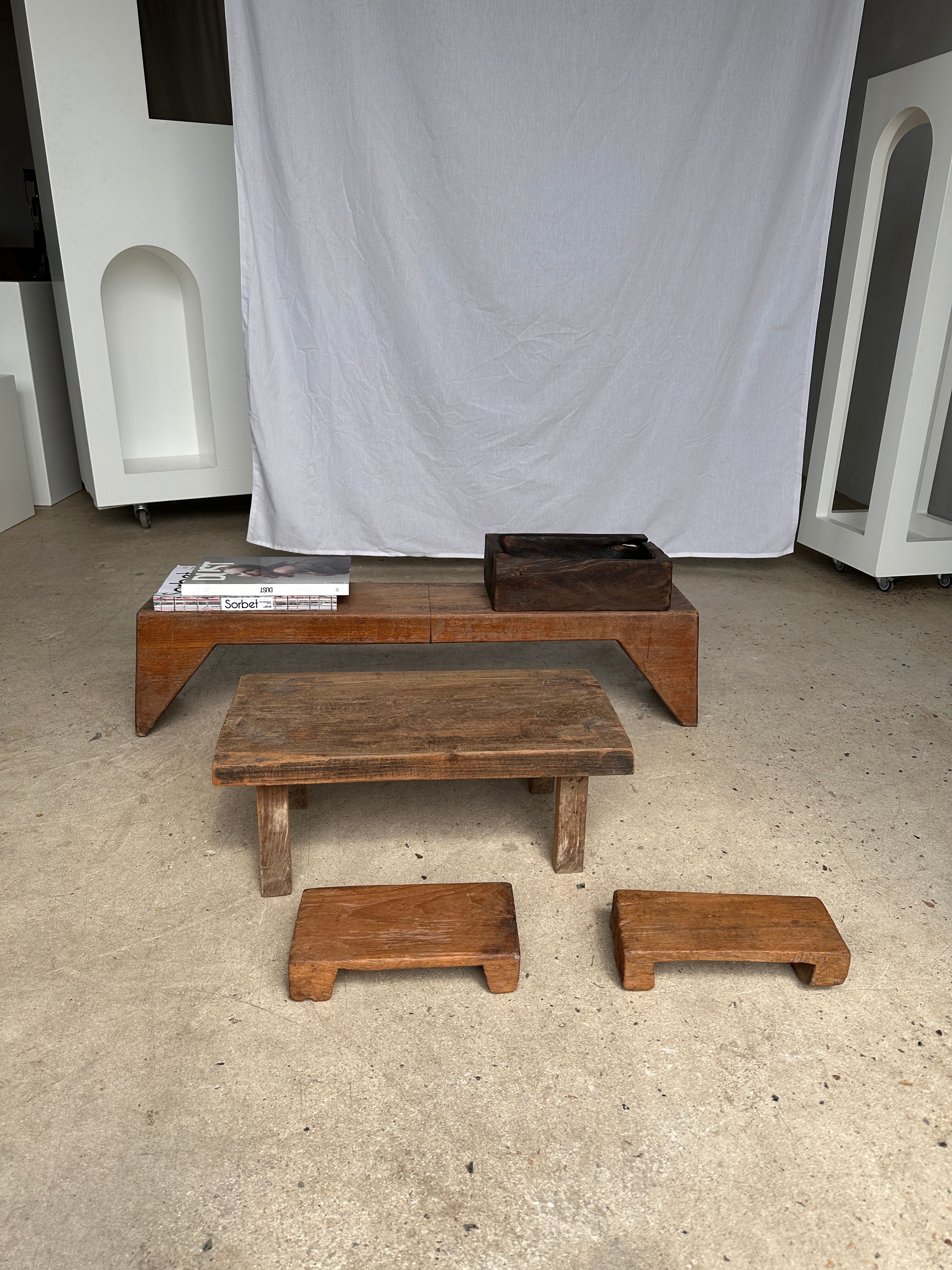 Mini Asian teak side stool blonde