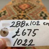 Old Turkish narrow Kilim Runner 288x102 cm, shabby chic, vintage decor kelim rug