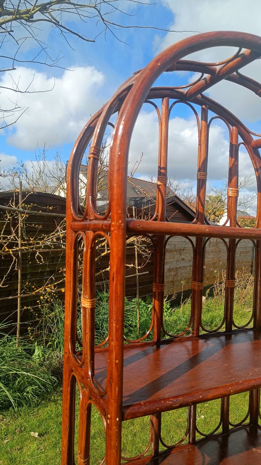 Library, vintage rattan shelves