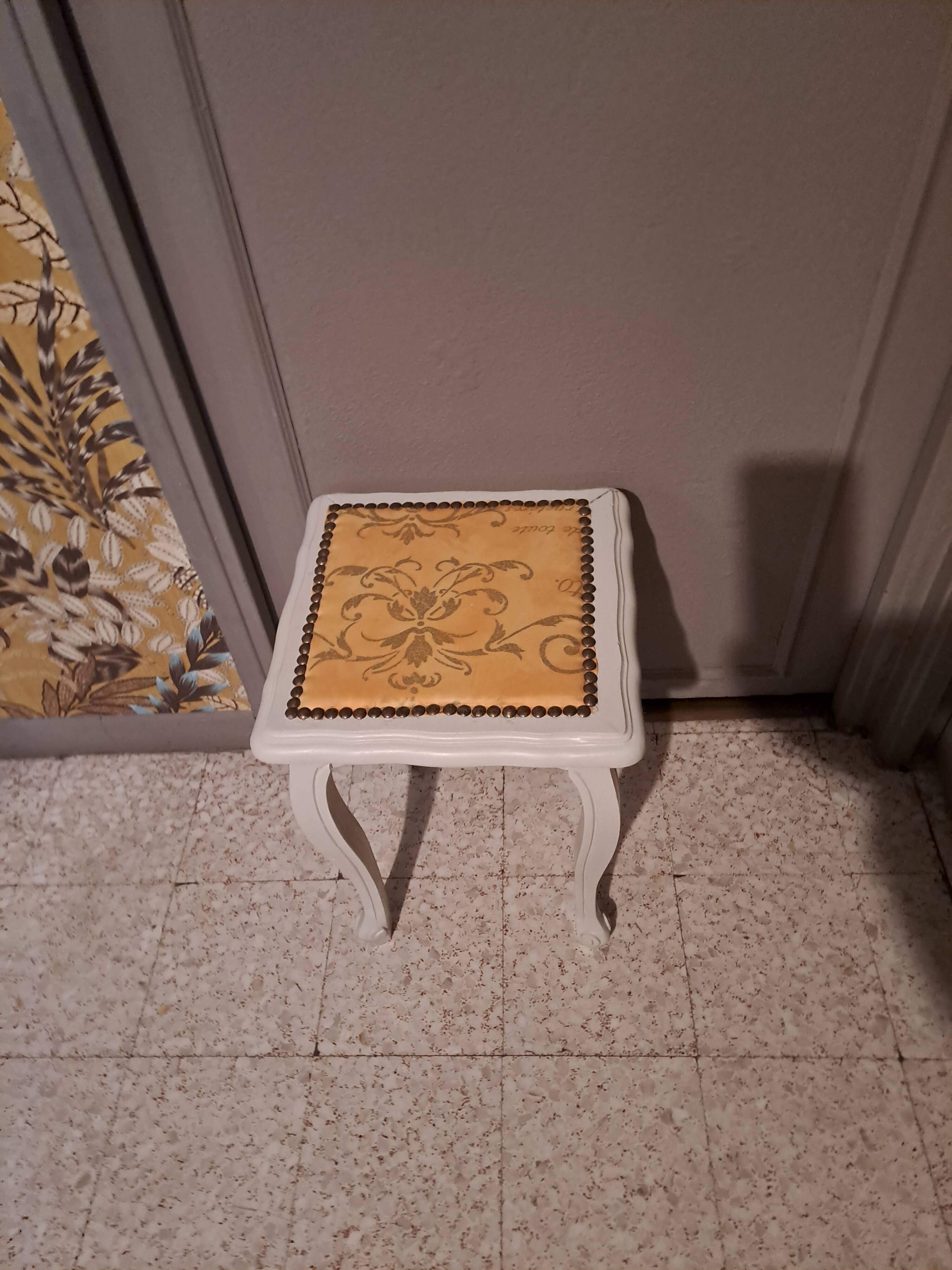 Wooden piano stool painted in linen grey 1950