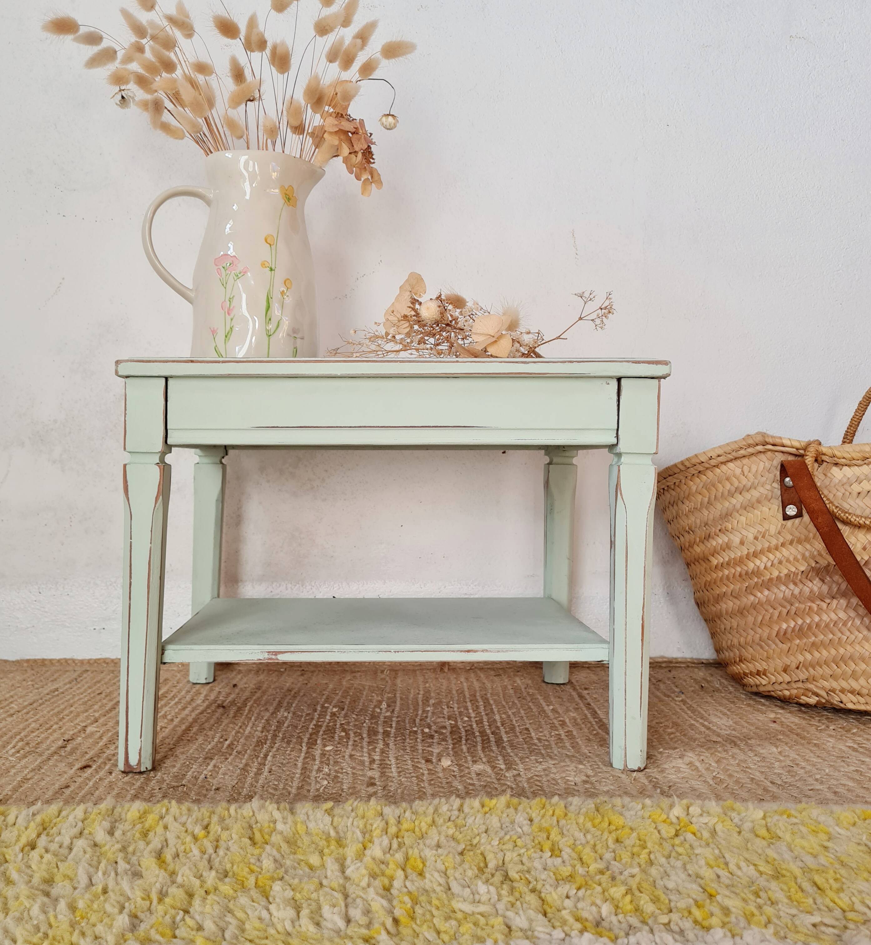 Antique table - patinated light green side table