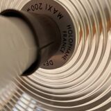 Space-age pendant light in holophane glass and lacquered metal from the 70s.