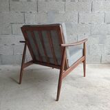 Vintage 1960s boomerang armchair in beechwood – restored and upholstered in vintage fabric