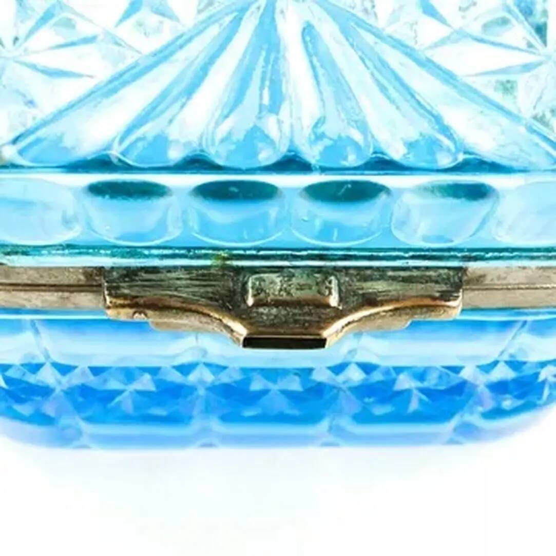 Art Deco bonbonniere, blue glass, Ząbkowice, Poland, 1930s