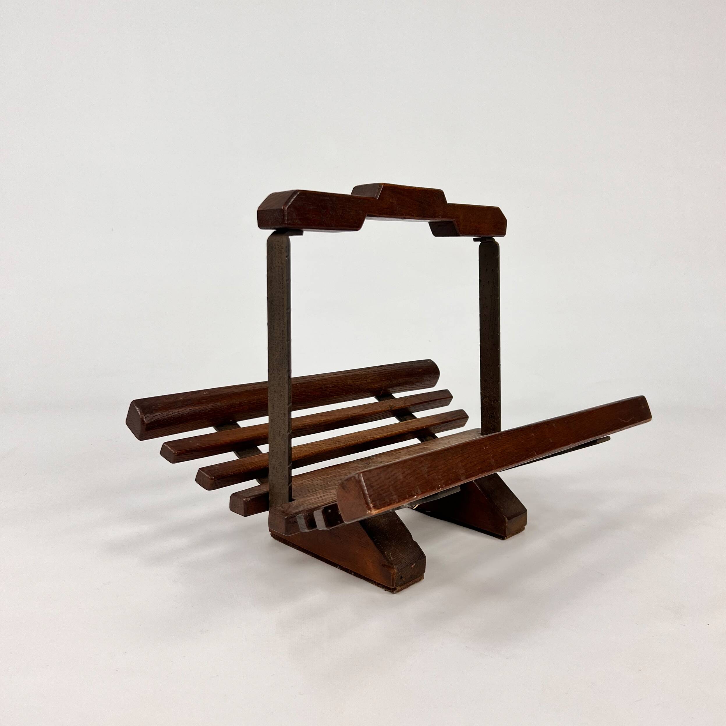 Modernist Oak Magazine Rack, 1970s
