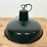 Lampe d’usine industrielle française en émail vert foncé, années 1960