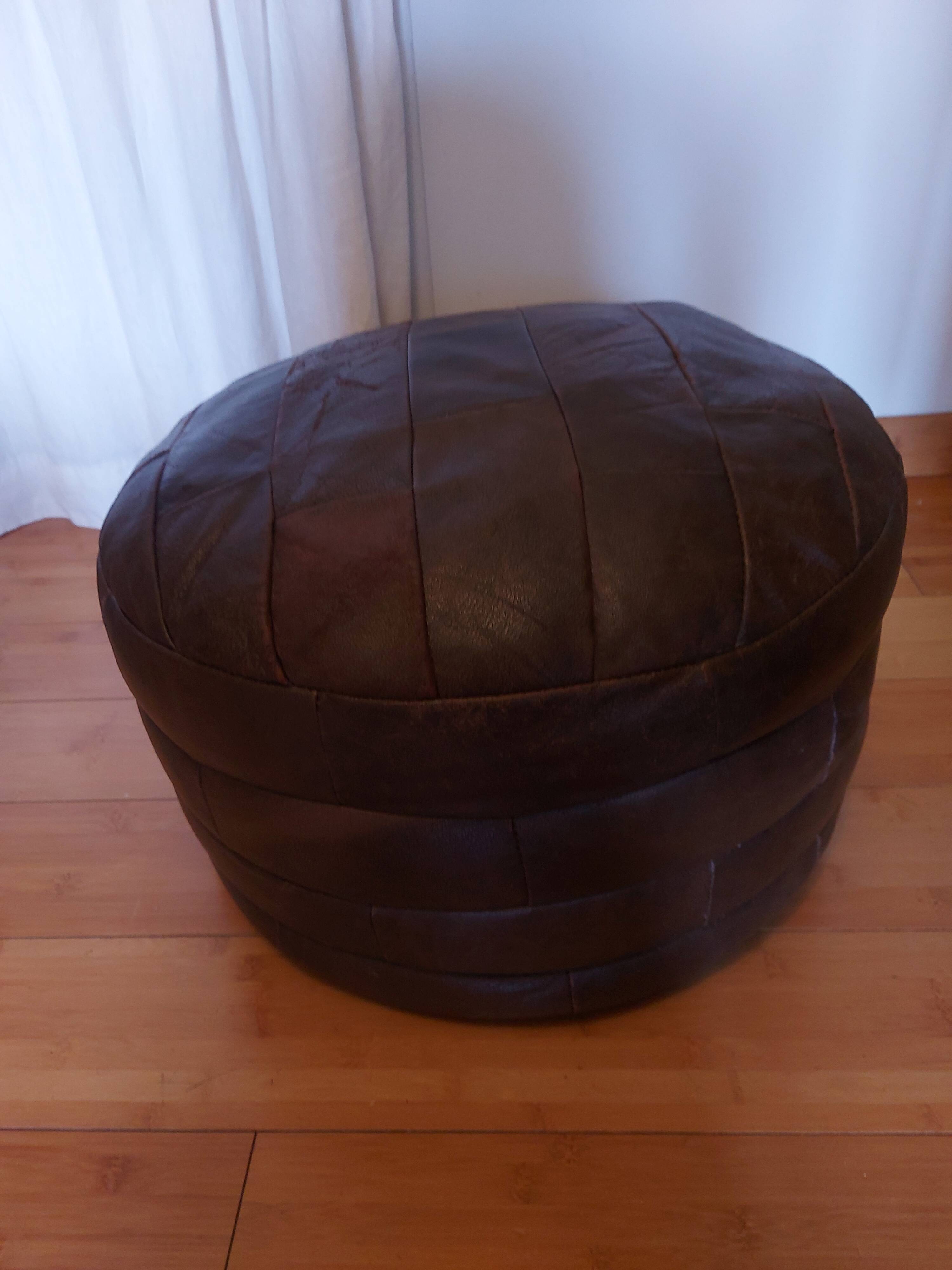 Leather patchwork pouf, vintage 70'S by Sede